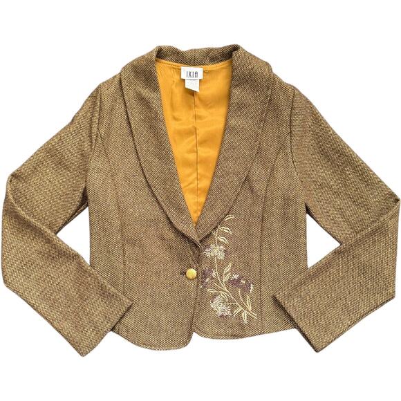 Ixia Women’s Bronze Tweed Wool Blend Metallic Floral Embroidered Jacket Medium - Picture 1 of 12